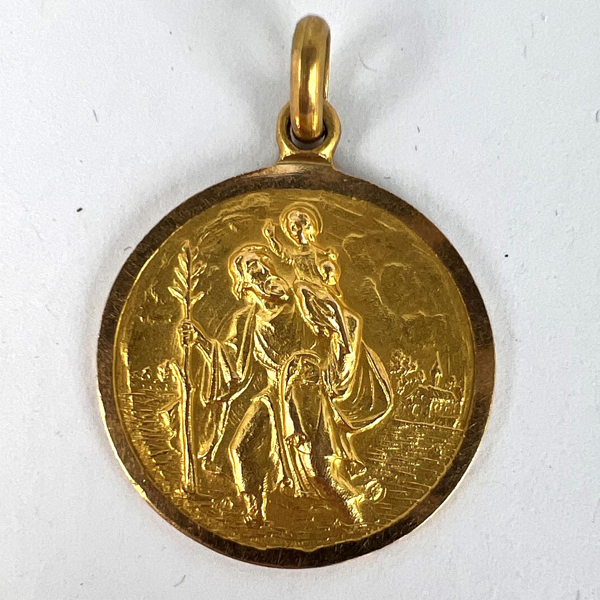 Saint Christopher Pendentif breloque vintage en or jaune 18 carats en vente 7