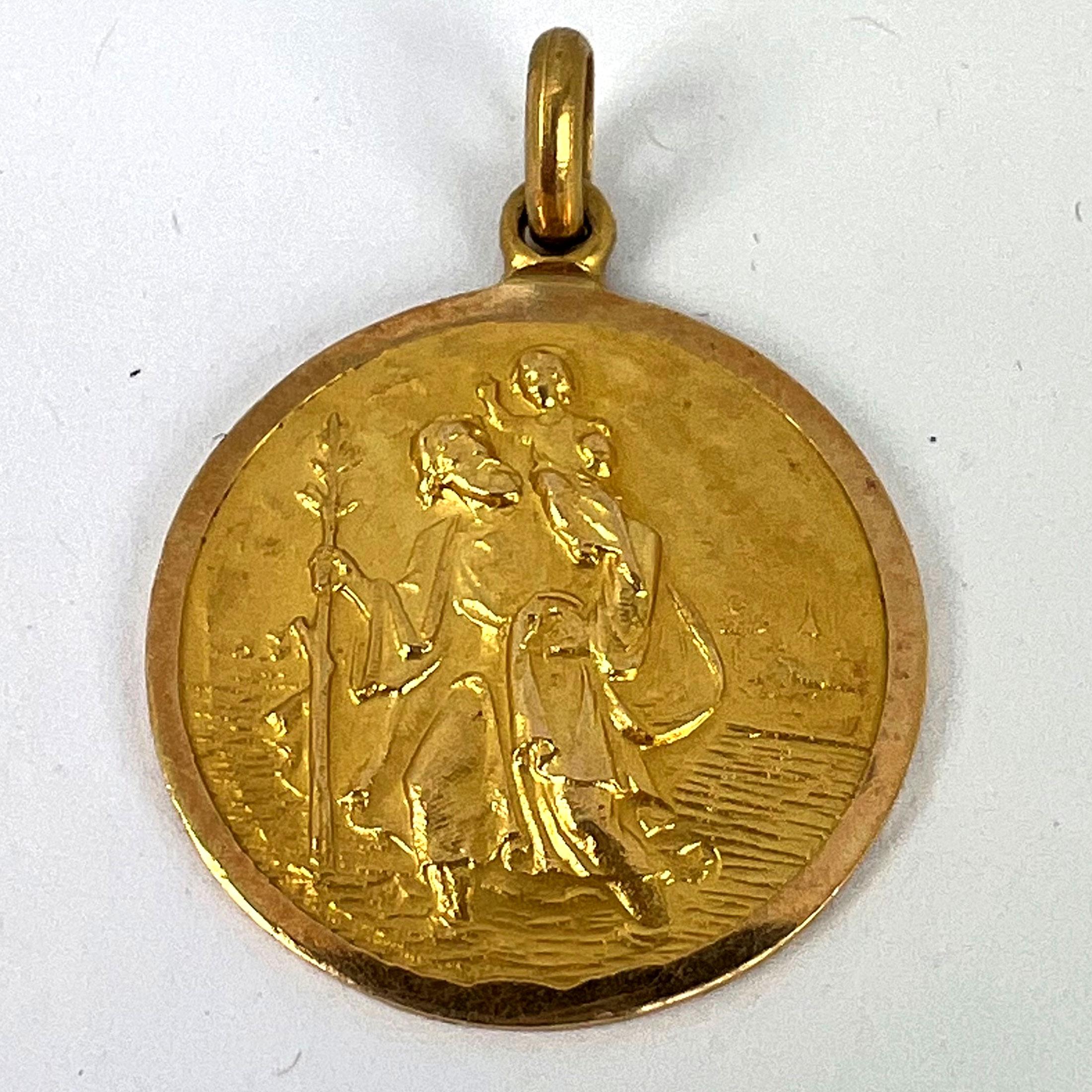 Saint Christopher Pendentif breloque vintage en or jaune 18 carats en vente 8