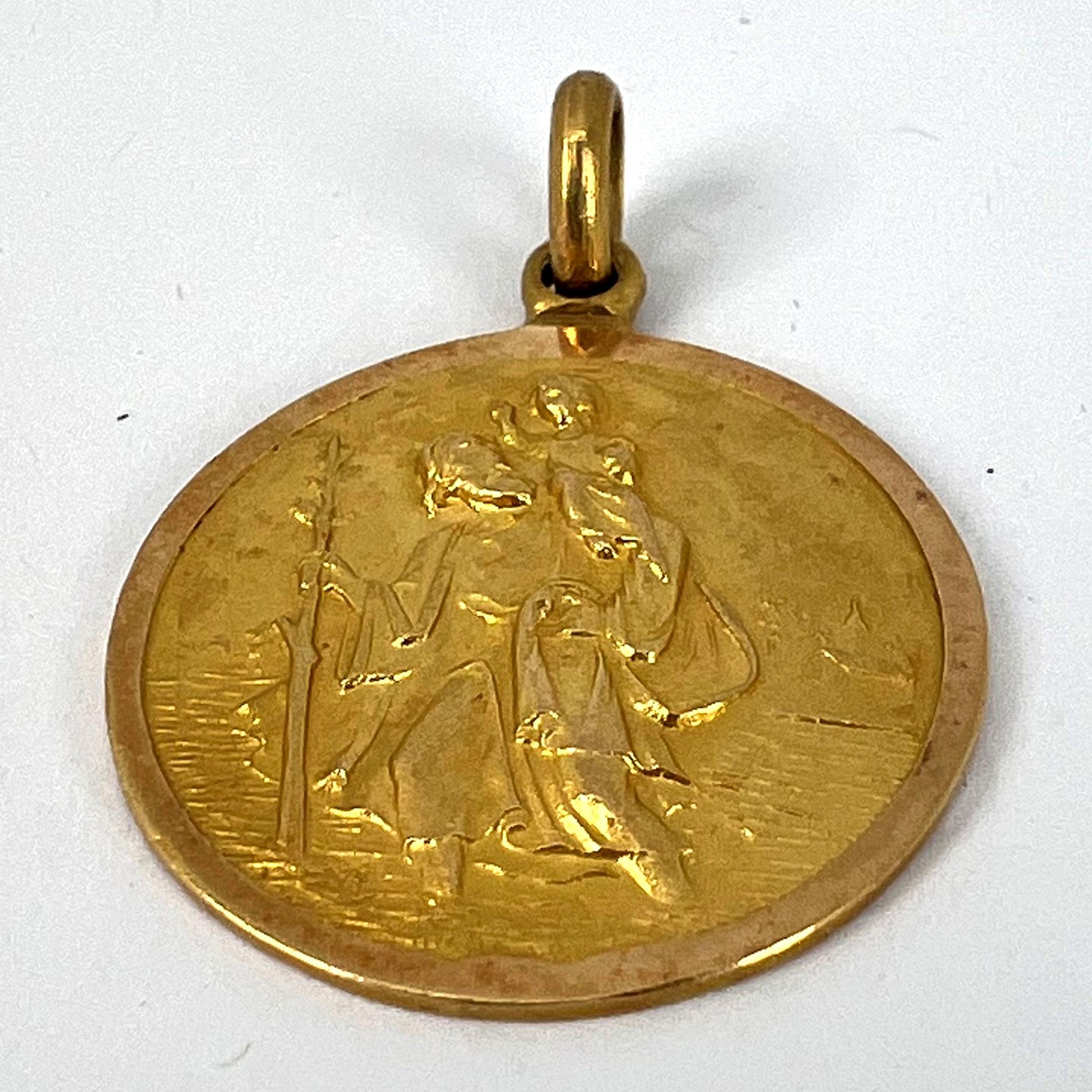 Saint Christopher Pendentif breloque vintage en or jaune 18 carats en vente 9