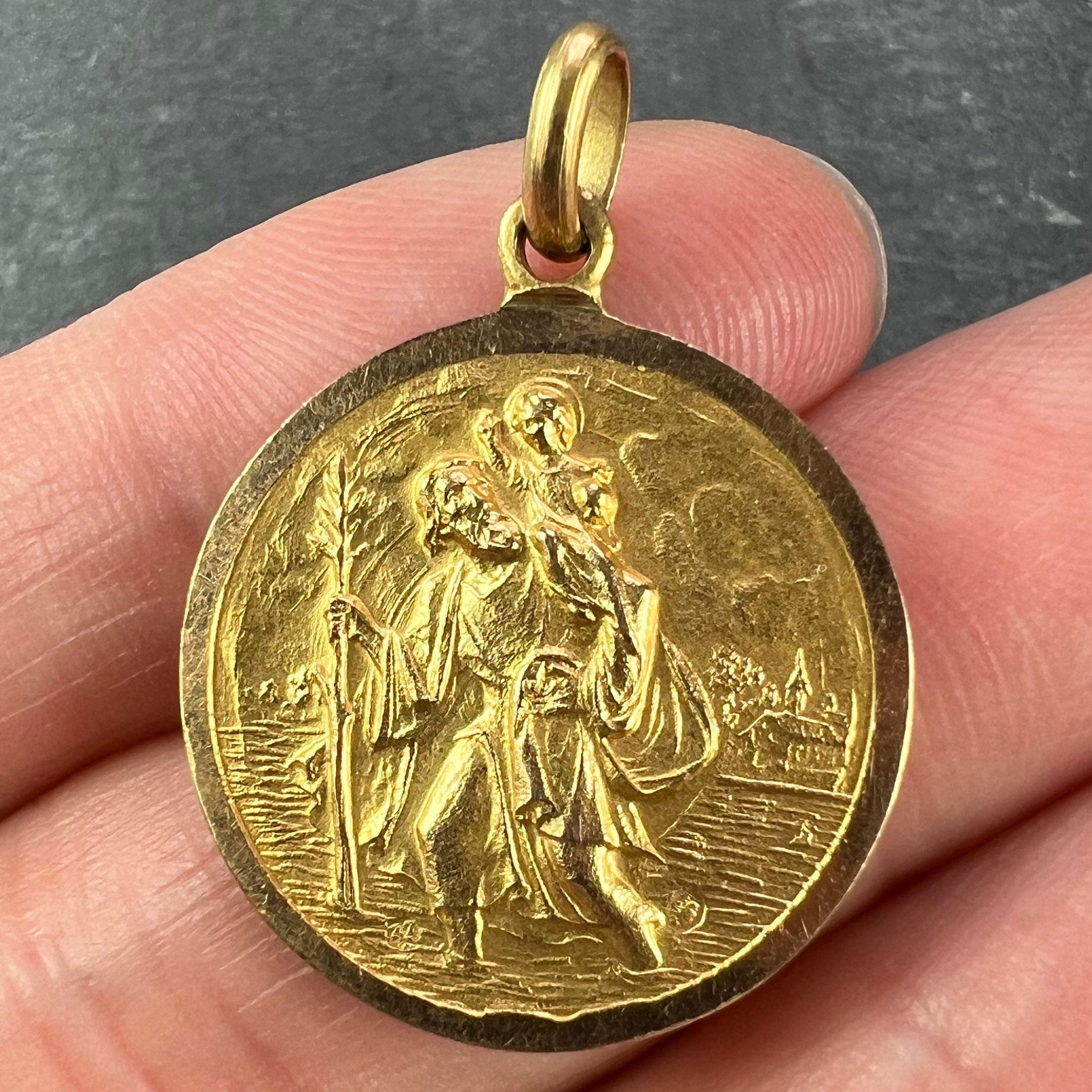 Saint Christopher Pendentif breloque vintage en or jaune 18 carats en vente 1
