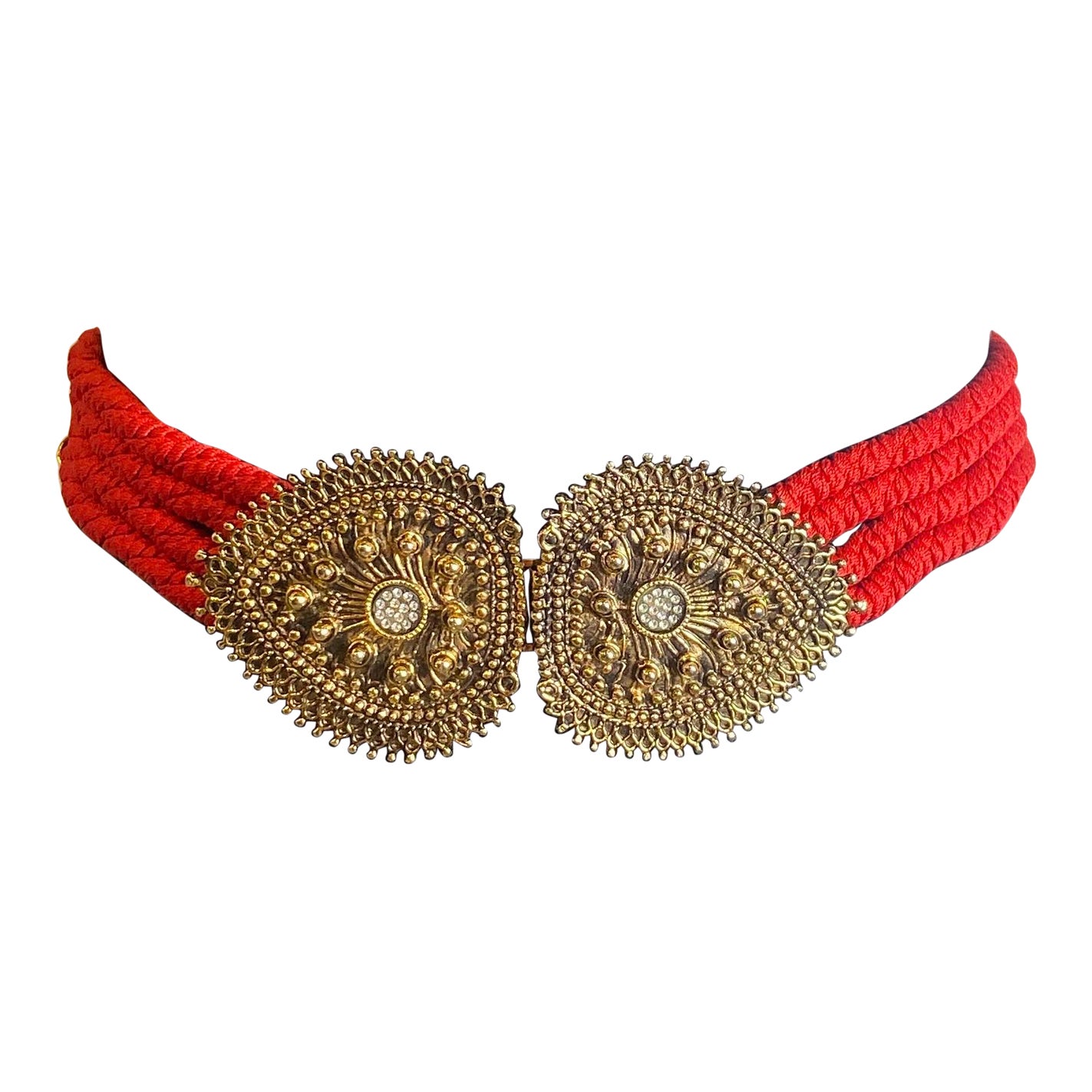 Vintage Saint Laurent roter Gürtel mit goldenen Details im Angebot