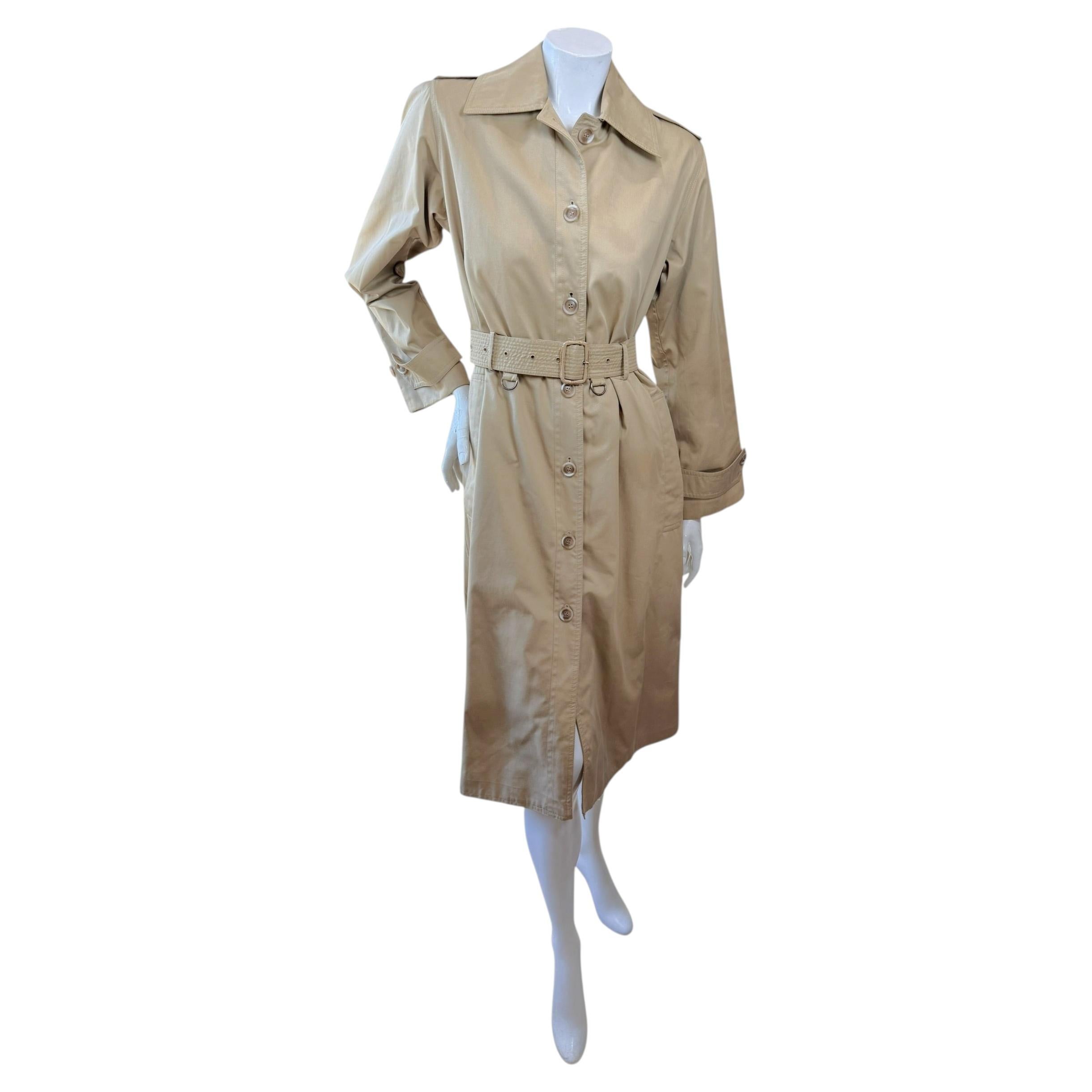 Vintage Saint Laurent Rive Gauche Beige Belted Trench Coat For Sale