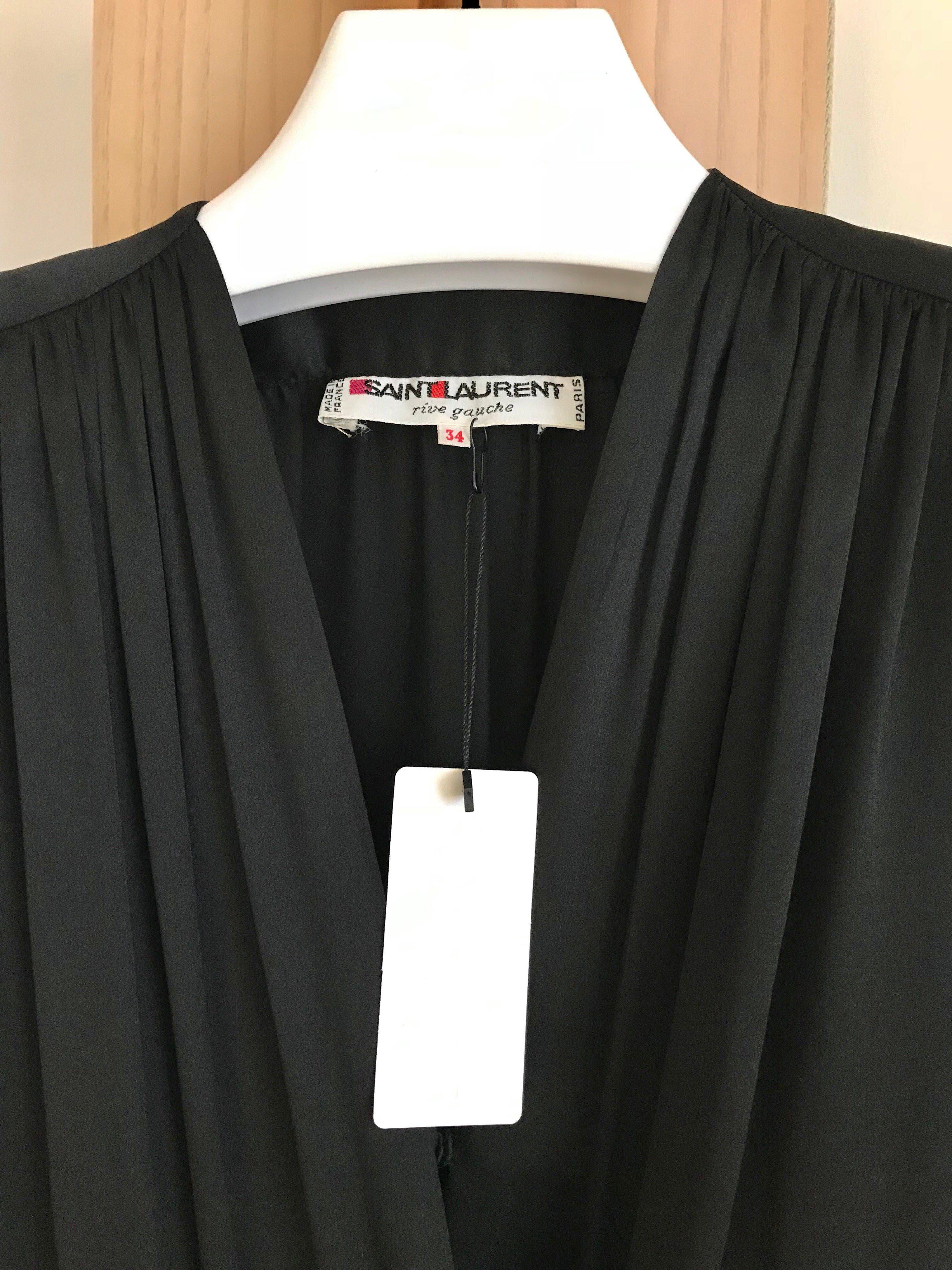 Vintage Saint Laurent YSL  Black Silk Long Sleeve Dress 5