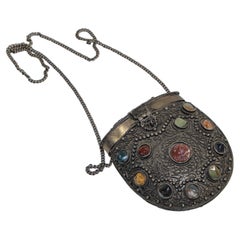 Vintage Sajai Metal and Agate Scroll Box Coin Purse, Handmade in India