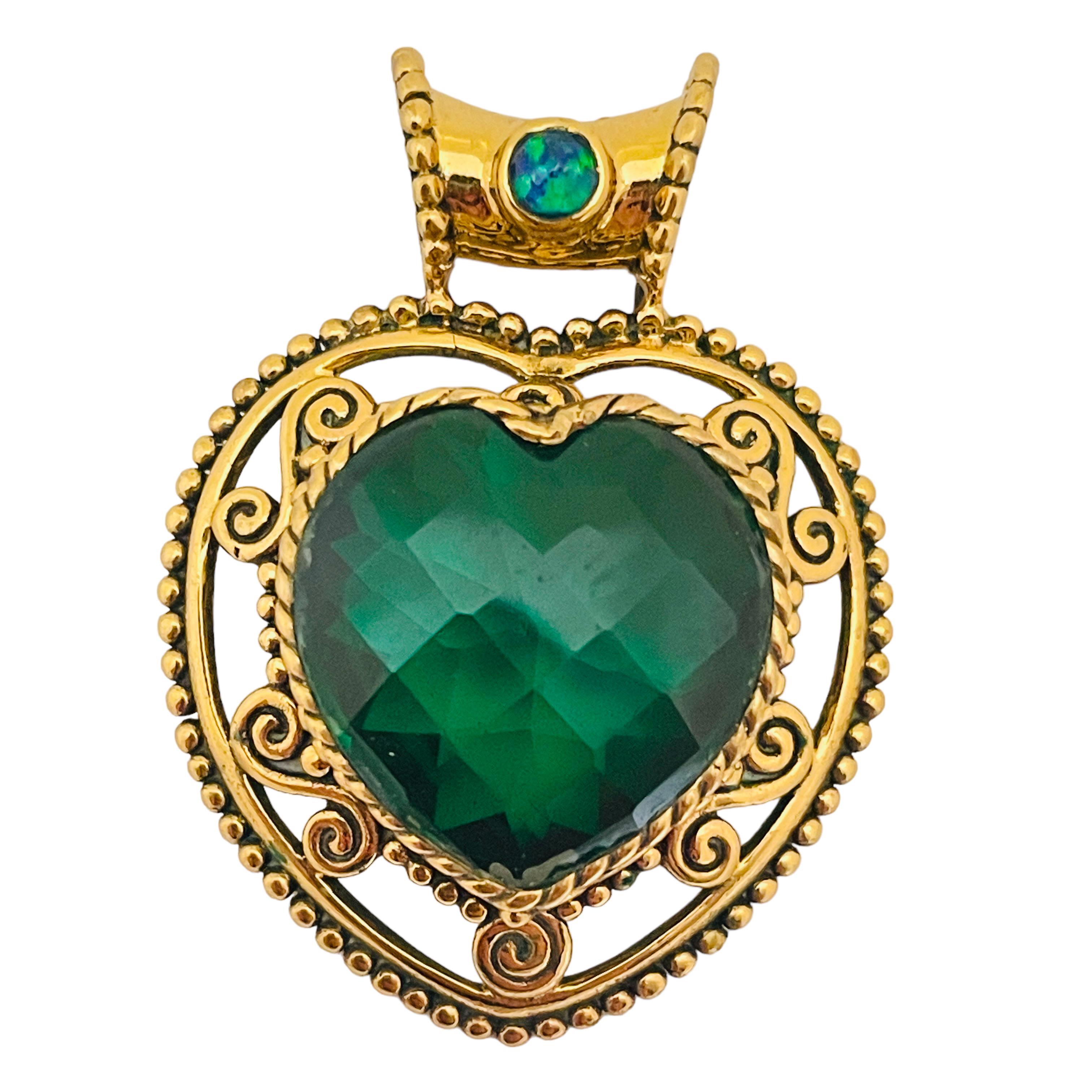 Vintage SAJEN gold glass heart designer pendant   For Sale