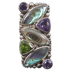 Vintage Sajen Sterling Abalone Amethyst Peridot Ring Size 7