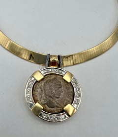 Vintage SAK Yellow Gold and Dimond Coin Collar Necklace style