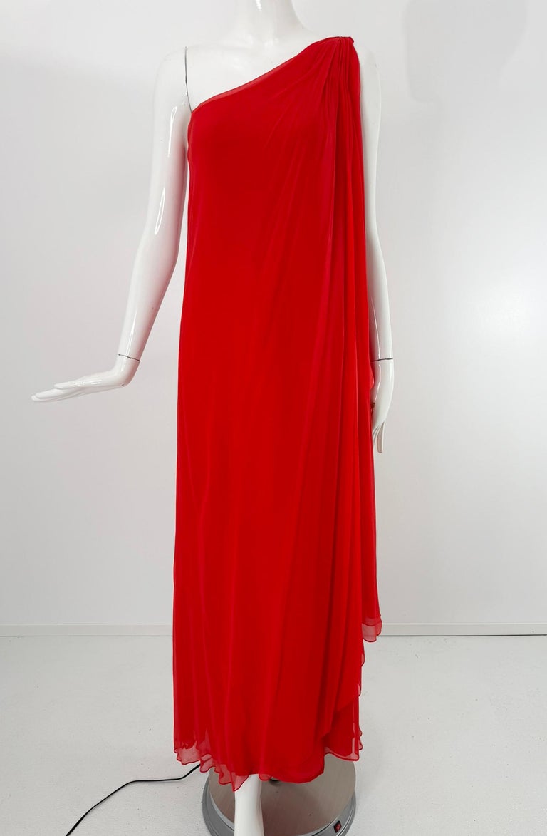 saks red dress 90's Evening Gown From Fifth Avenue. Red, Embossed Silk-gaberdine; Feather Light and Gorgeous Button Front 1970s Saks 5th Ave Red