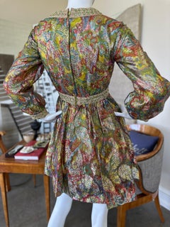 Vintage Saks Fifth Ave 60's Metallic Silk Mini Dress Unsigned by Malcolm Starr