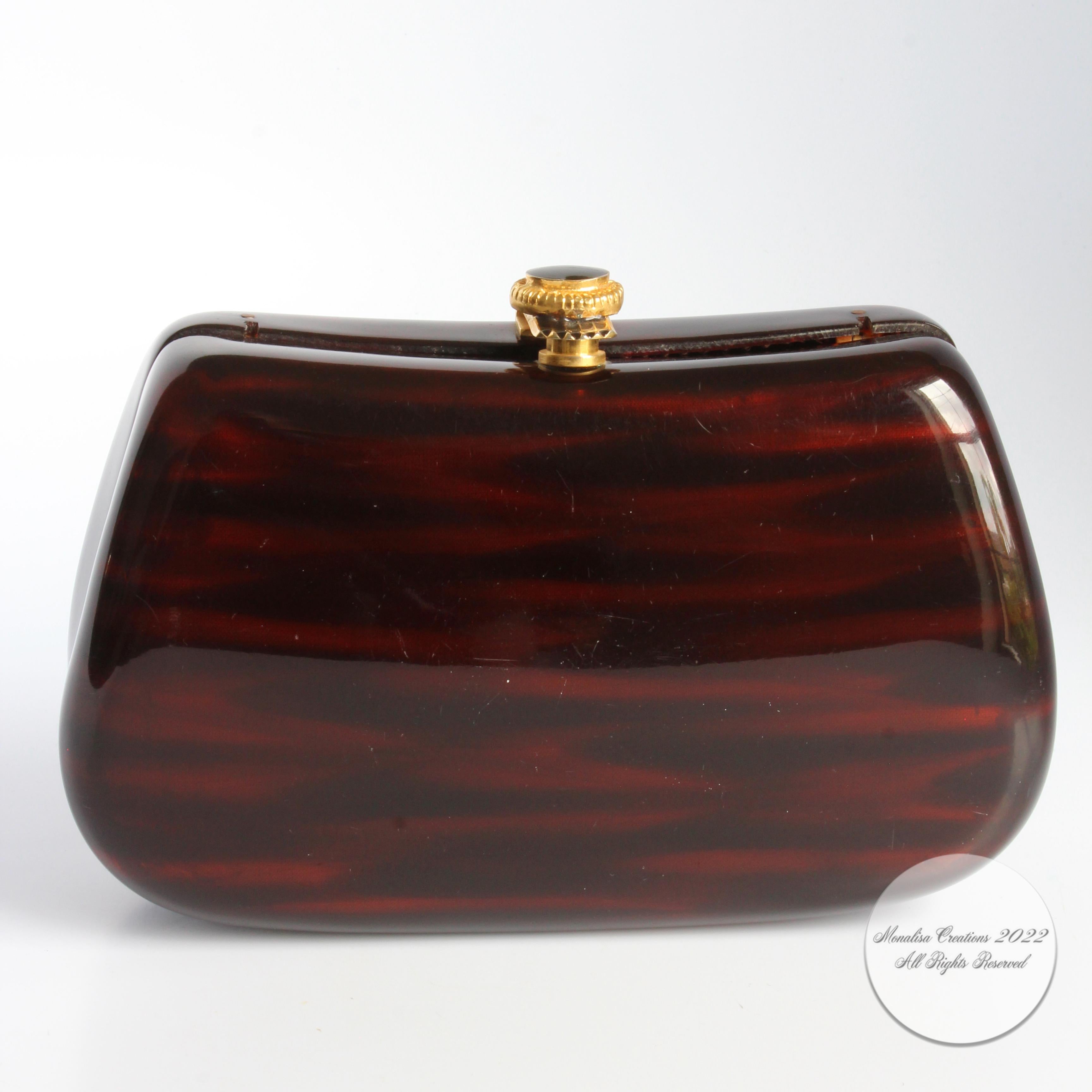 Women's Vintage Saks Fifth Avenue Evening Bag Minaudière Polished Wood Resin Italy Rare