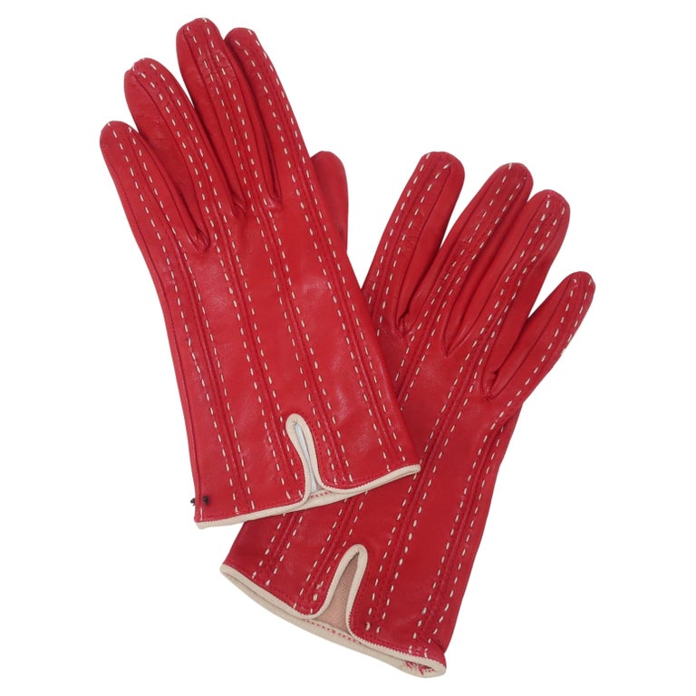 Vintage Saks Fifth Avenue Italian Red Leather Sporty Gloves at 1stDibs