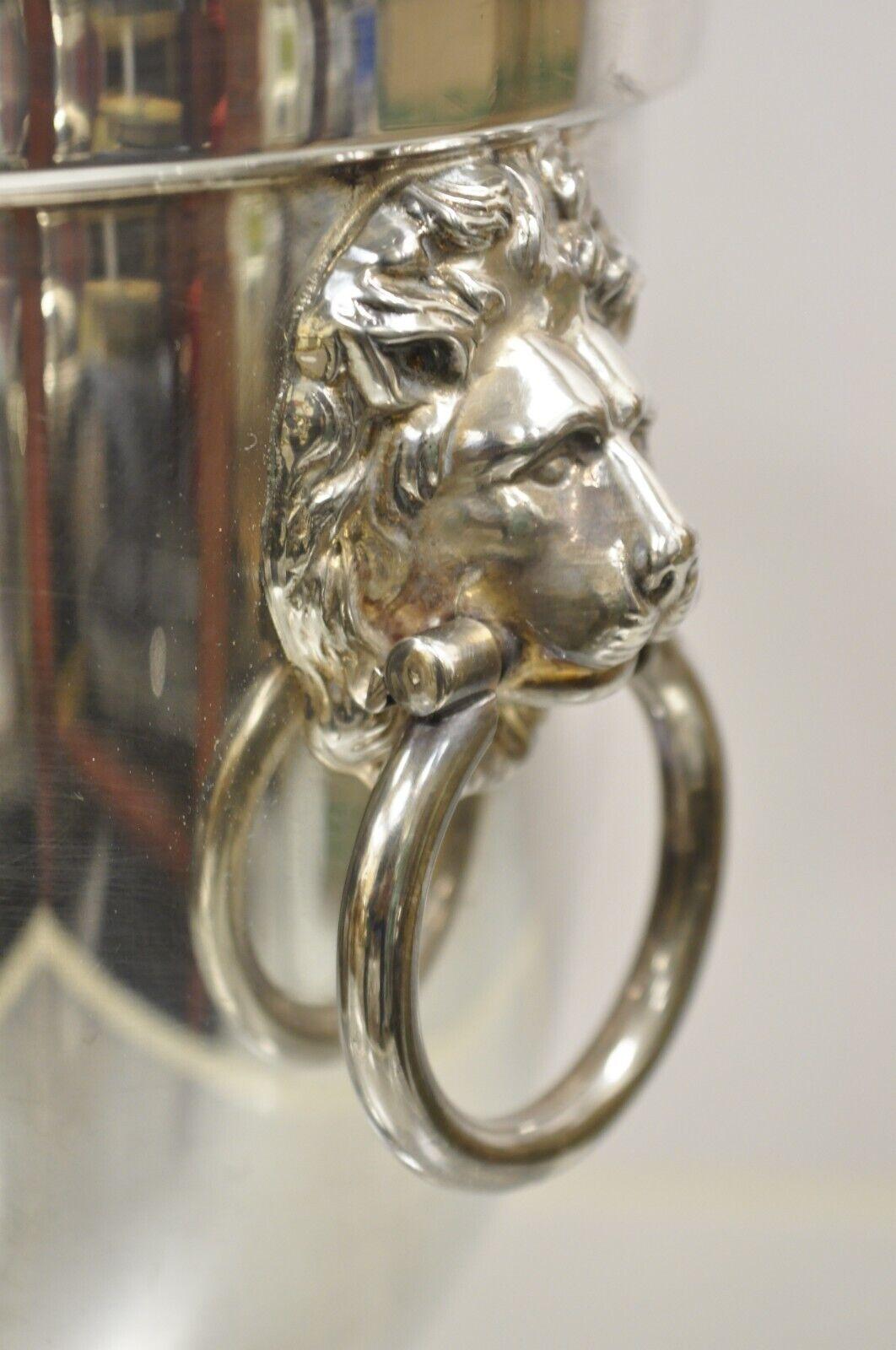 Vintage Saks Fifth Avenue Silver Plated Regency Lion Head Lidded Ice Bucket For Sale 8