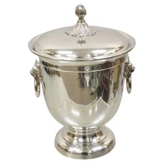 Vintage Saks Fifth Avenue Silver Plated Regency Lion Head Lidded Ice Bucket