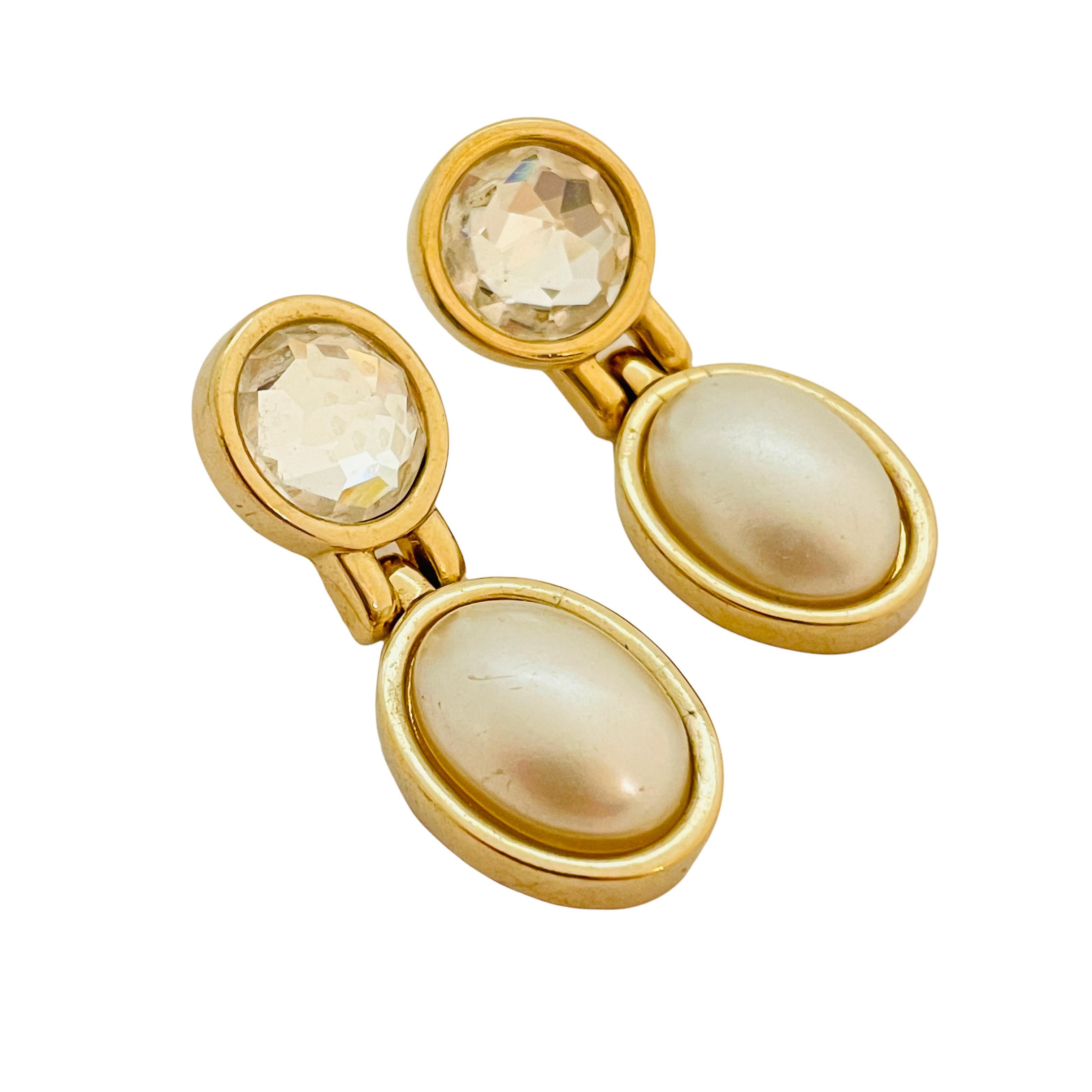 DETAILS

• signed SAL

• gold tone with pearl and crystal

• vintage designer runway earrings

MEASUREMENTS

• 1.63