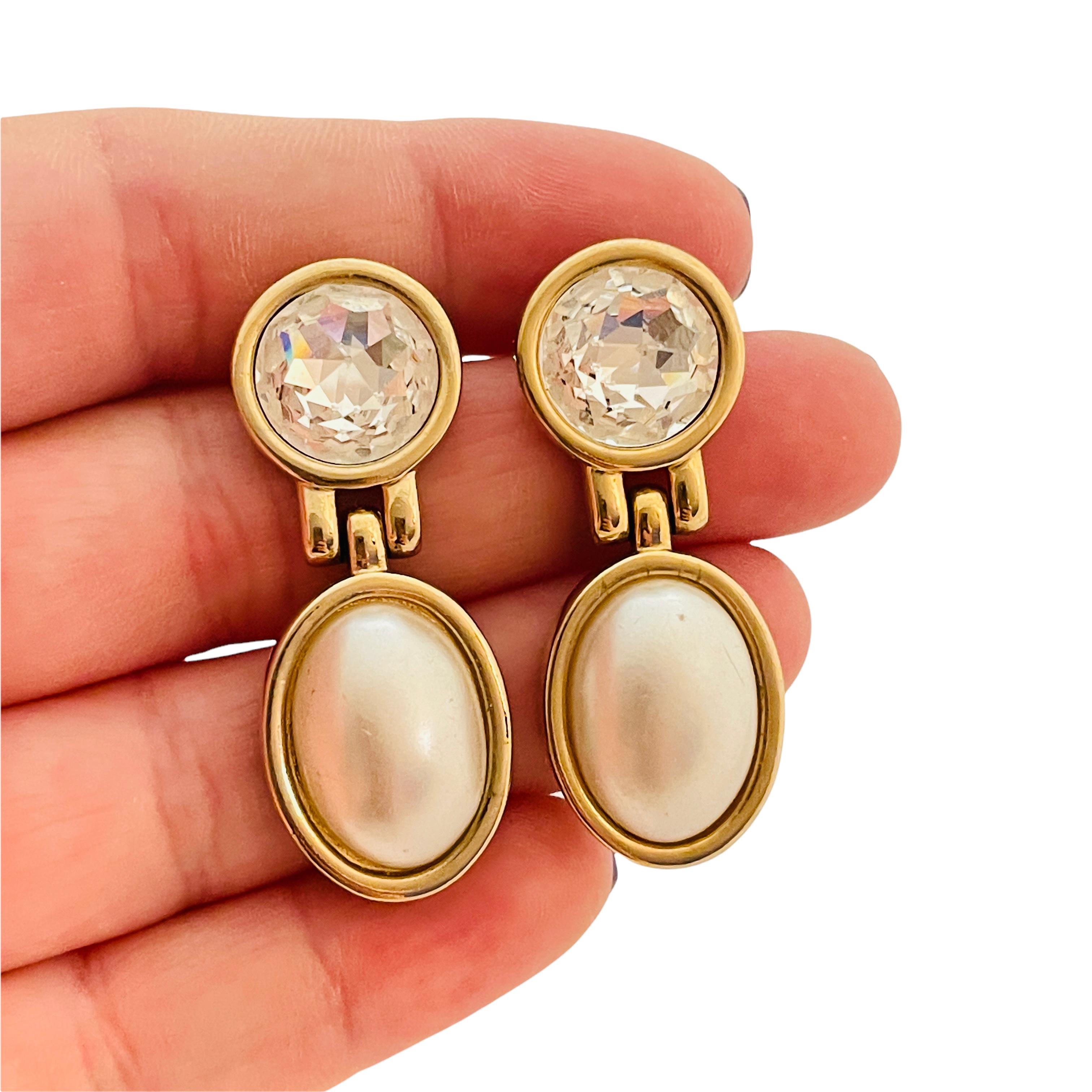 De las mujeres Pendientes vintage SAL SWAROVSKI de oro cristal perla de diseñador de pasarela