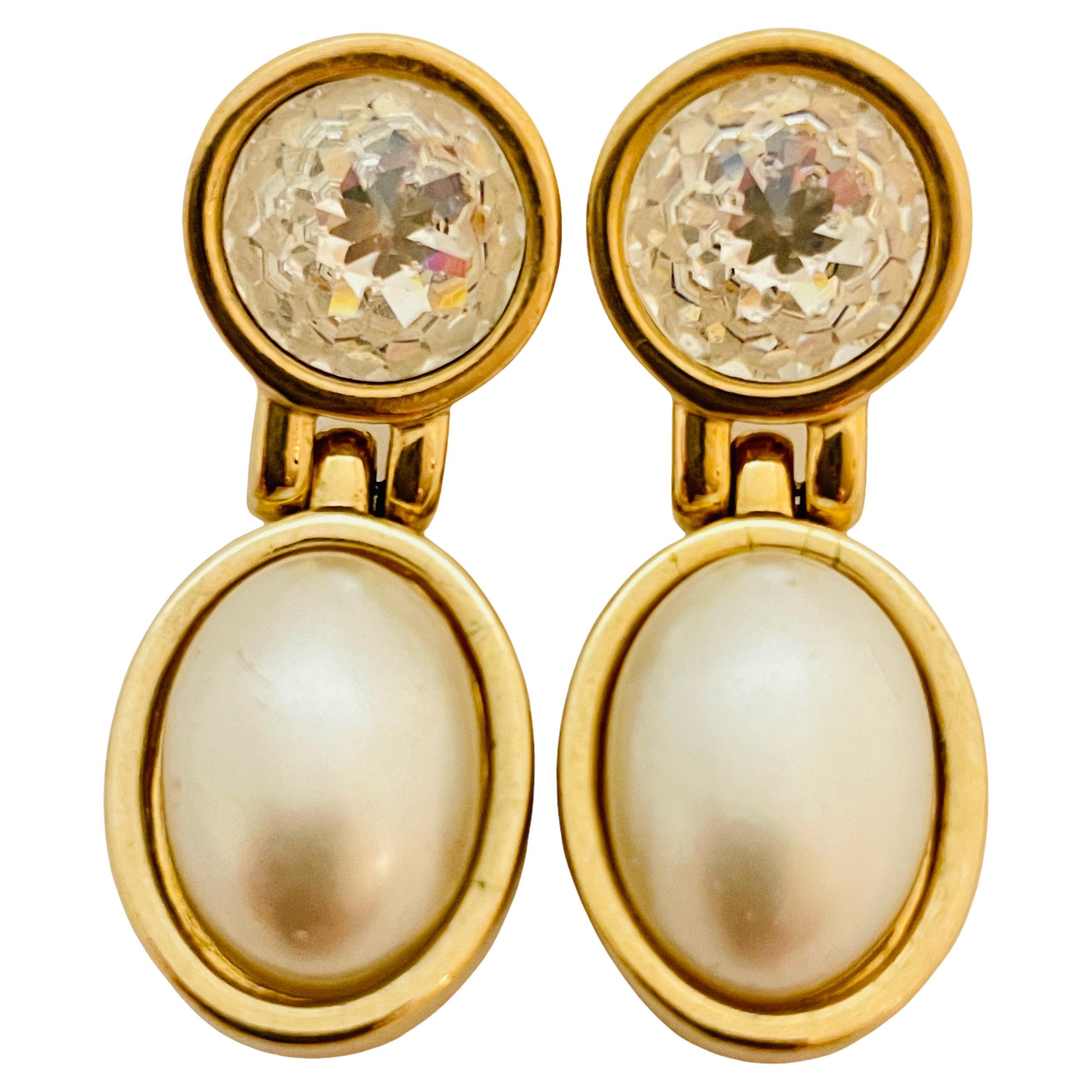 Vintage SAL SWAROVSKI gold crystal pearl designer runway earrings For Sale