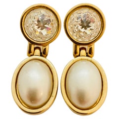 Vintage SAL SWAROVSKI gold crystal pearl designer runway earrings