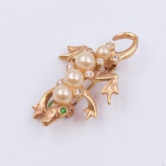 Vintage Salamander Brooch With Faux Pearls 1950s