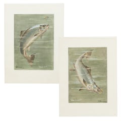 Vintage Salmon Fishing Prints by G. Studdy, Shall I & Wish I Hadn't