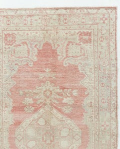 Vintage Turkish Oushak Rug, Hand-Knotted Wool, Salmon 1940 4'1x7'4