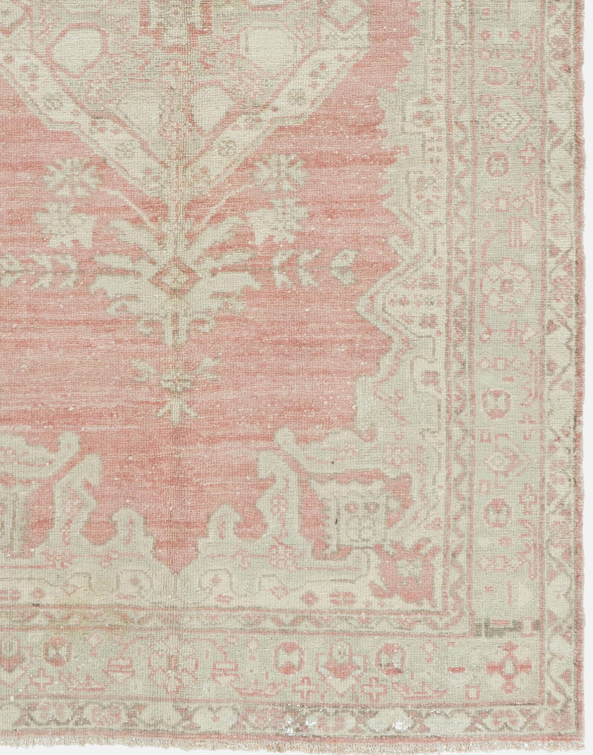 Vintage Salmon Türkisch Oushak Teppich 4'1 X 7'4 im Angebot 1