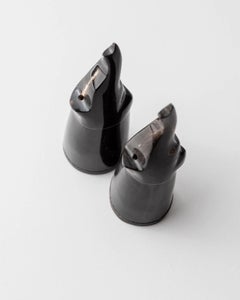 Vintage Salt and Pepper Shakers Set, Black Horn Elephant Figurine, 1960s
