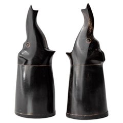 Vintage Salt and Pepper Shakers Set, Black Horn Elephant Figurine, 1960s