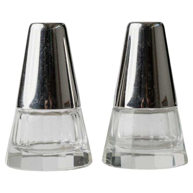 Vintage Salt and Pepper Shakers Silver-Plated and Glass Italy, 1950s