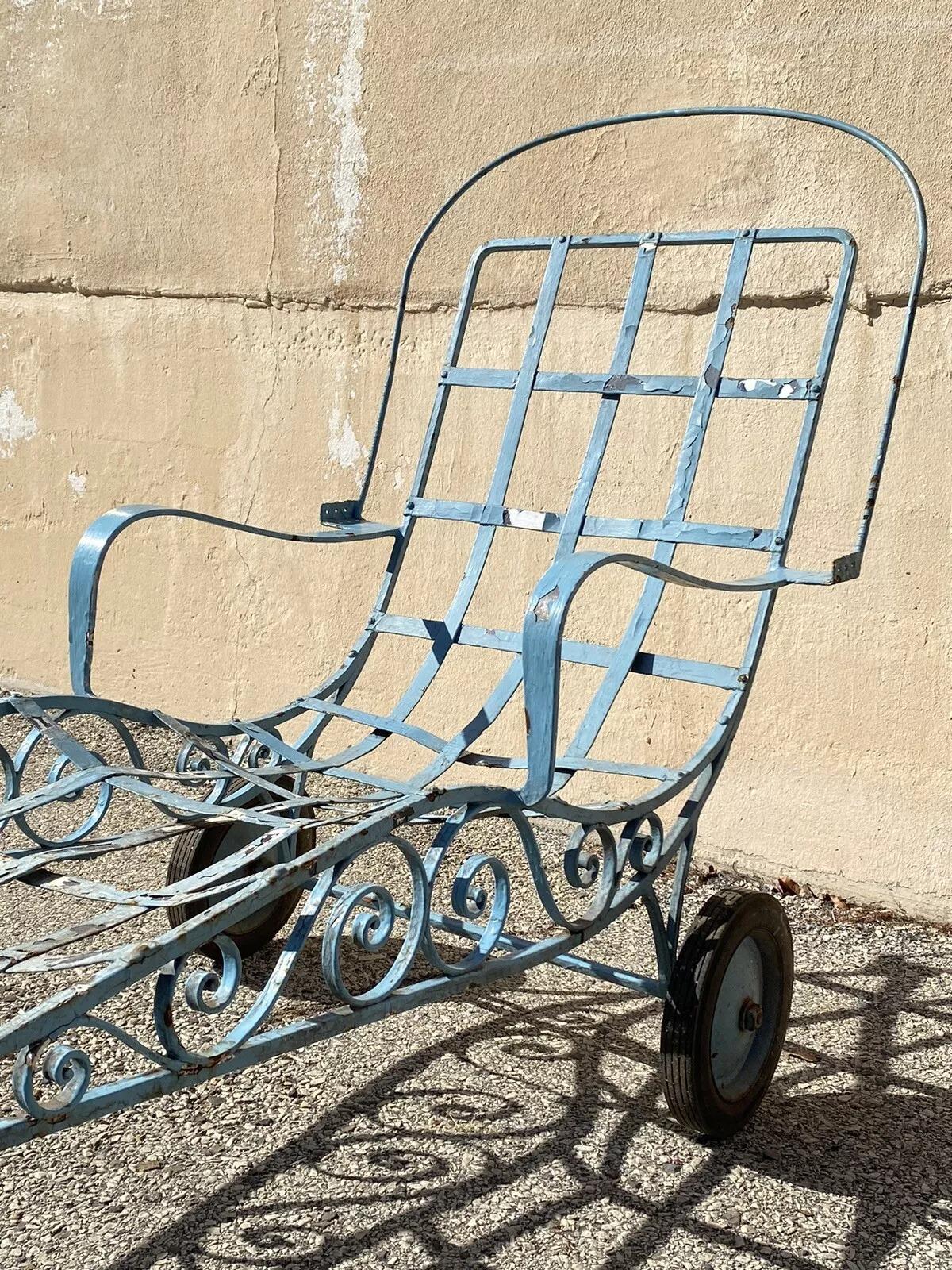 Vintage Salterini Art Nouveau Scrolling Wrought Iron Garden Patio Chaise Lounge For Sale 7