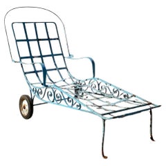 Vintage Salterini Art Nouveau Scrolling Wrought Iron Garden Patio Chaise Lounge