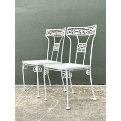 Vintage Salterini Greek Key Wrought Iron Dining Chairs - A Pair