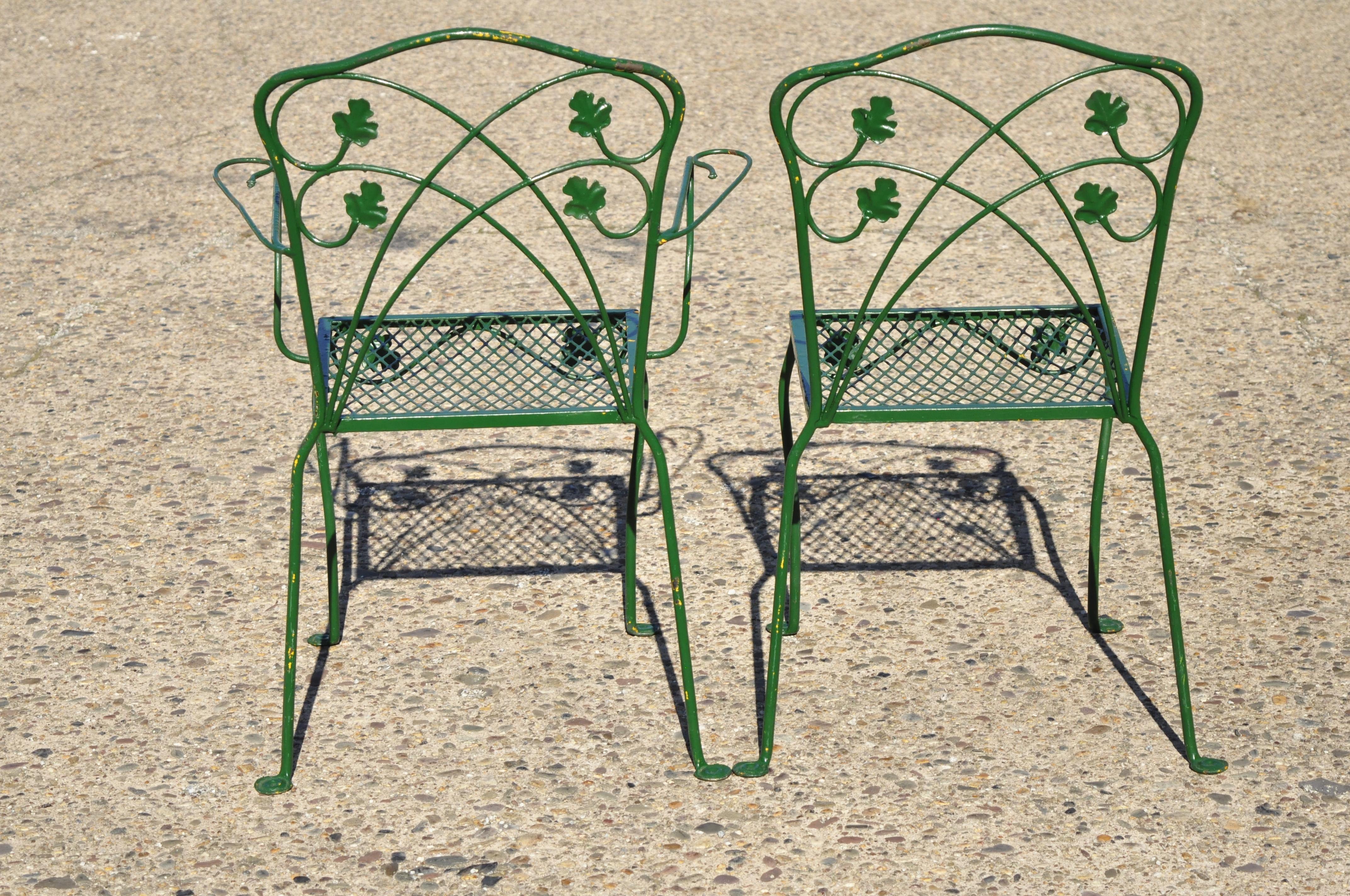 Vintage Salterini Green Wrought Iron Leaf Scrollwork Patio Dining Set, 5 Pieces 1