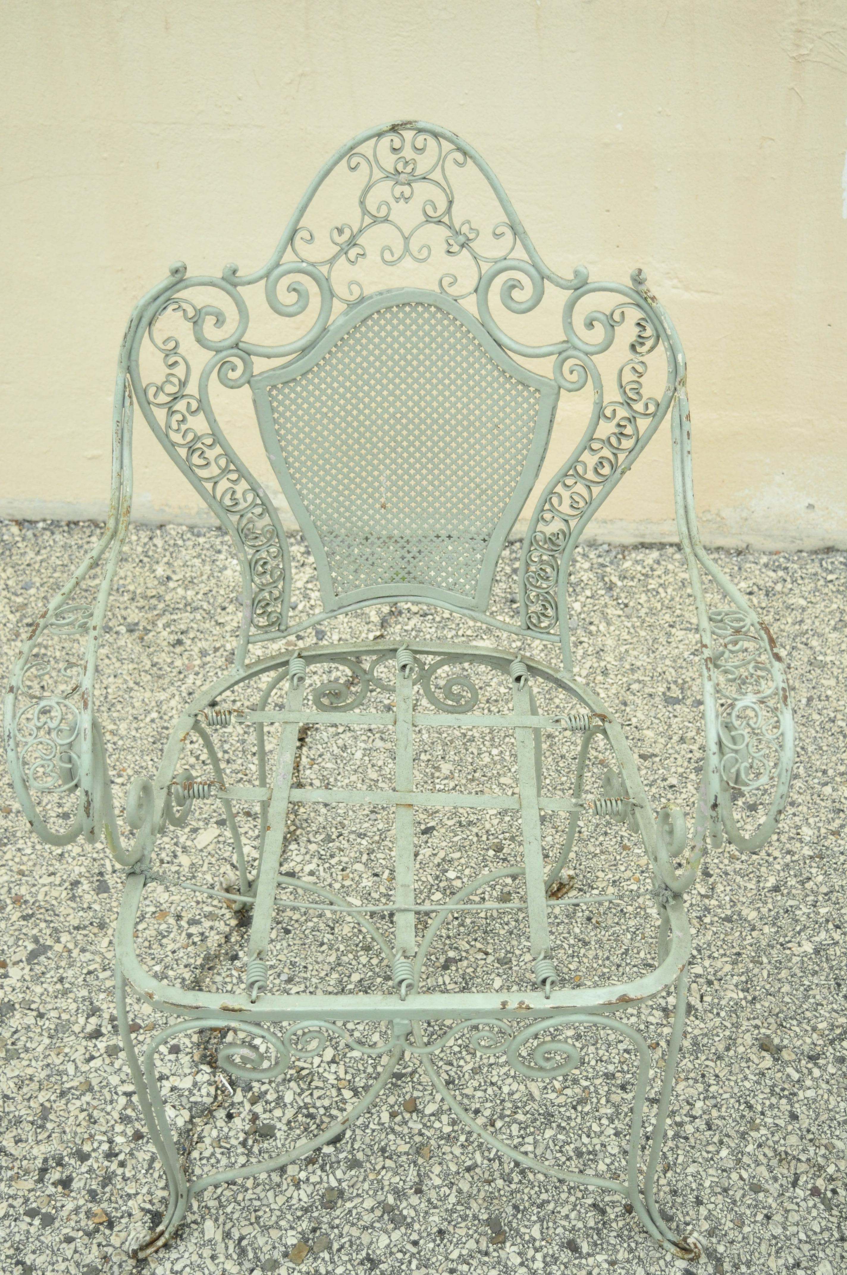 Vintage Salterini Green Wrought Iron Scrollwork Garden Patio Arm Chairs, a Pair 2