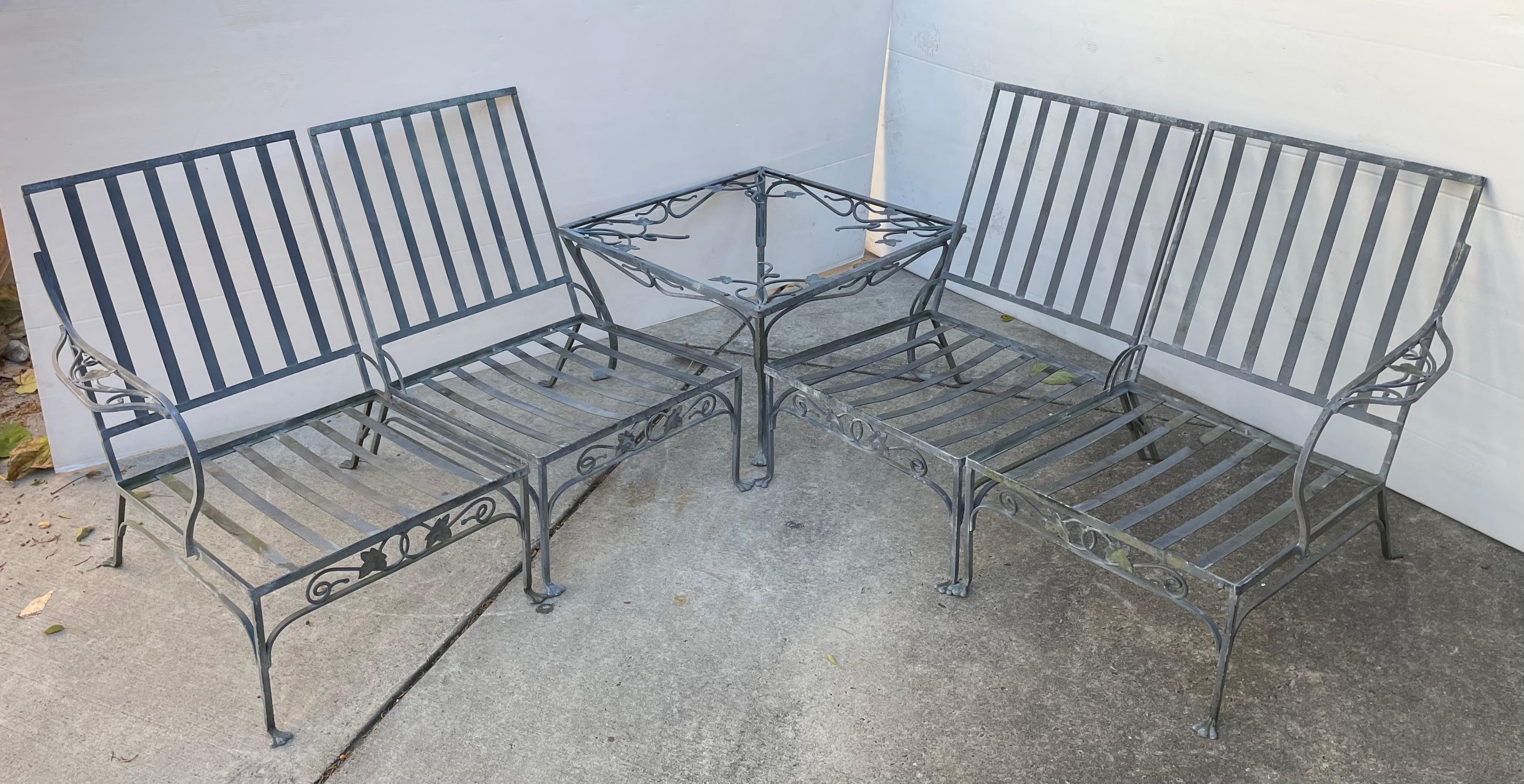 Vintage Salterini Ivy Leaf Iron Modular Couch & Table In Fair Condition For Sale In Bensalem, PA