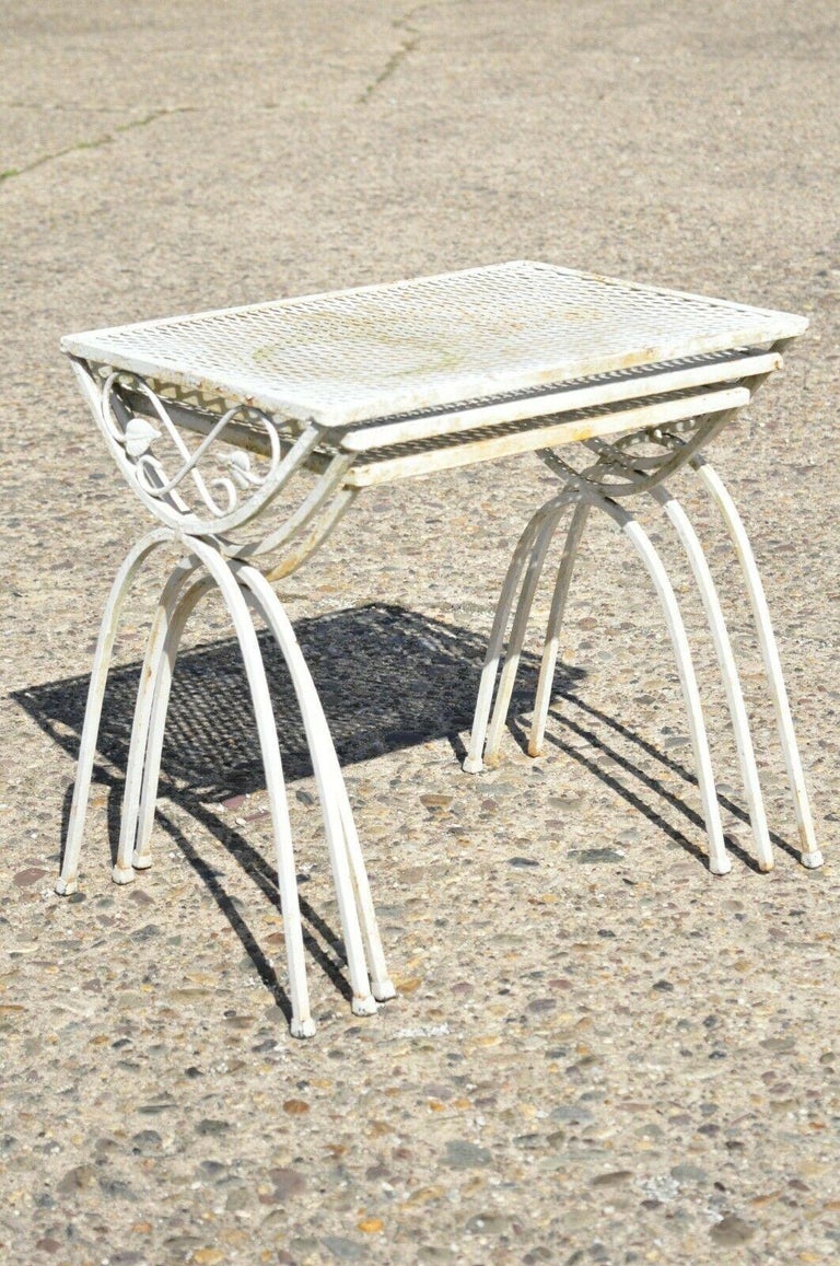 Vintage Salterini Ivy Vine Wrought Iron Nesting Patio Side Tables, 3 Pc