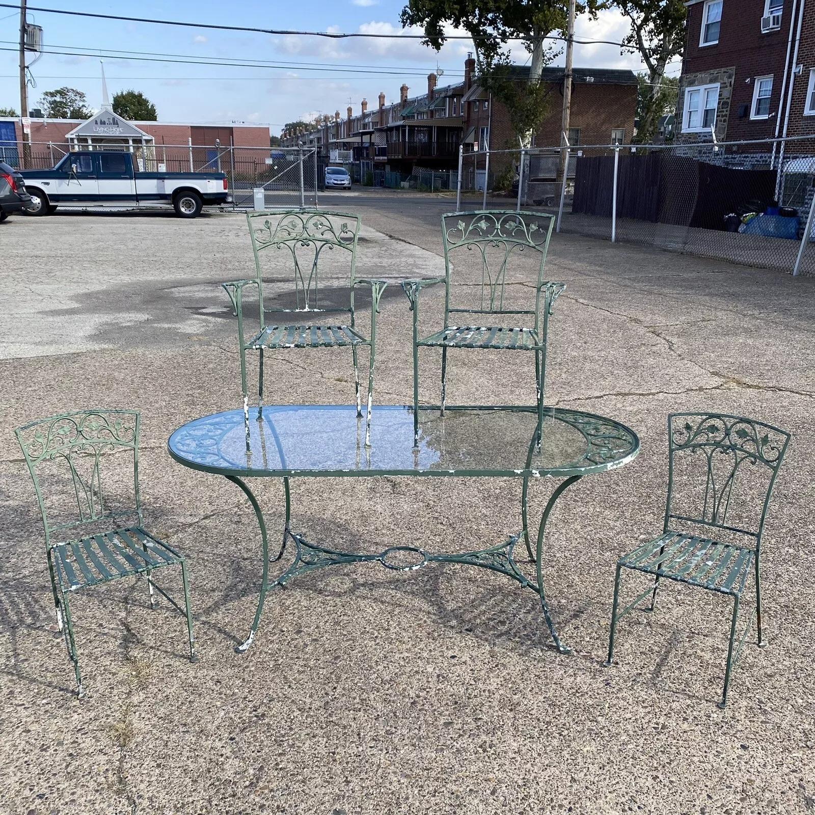 Ensemble de salle à manger de jardin de patio et de table ovale en verre Salterini Leaf Vine - 5 pièces en vente 5