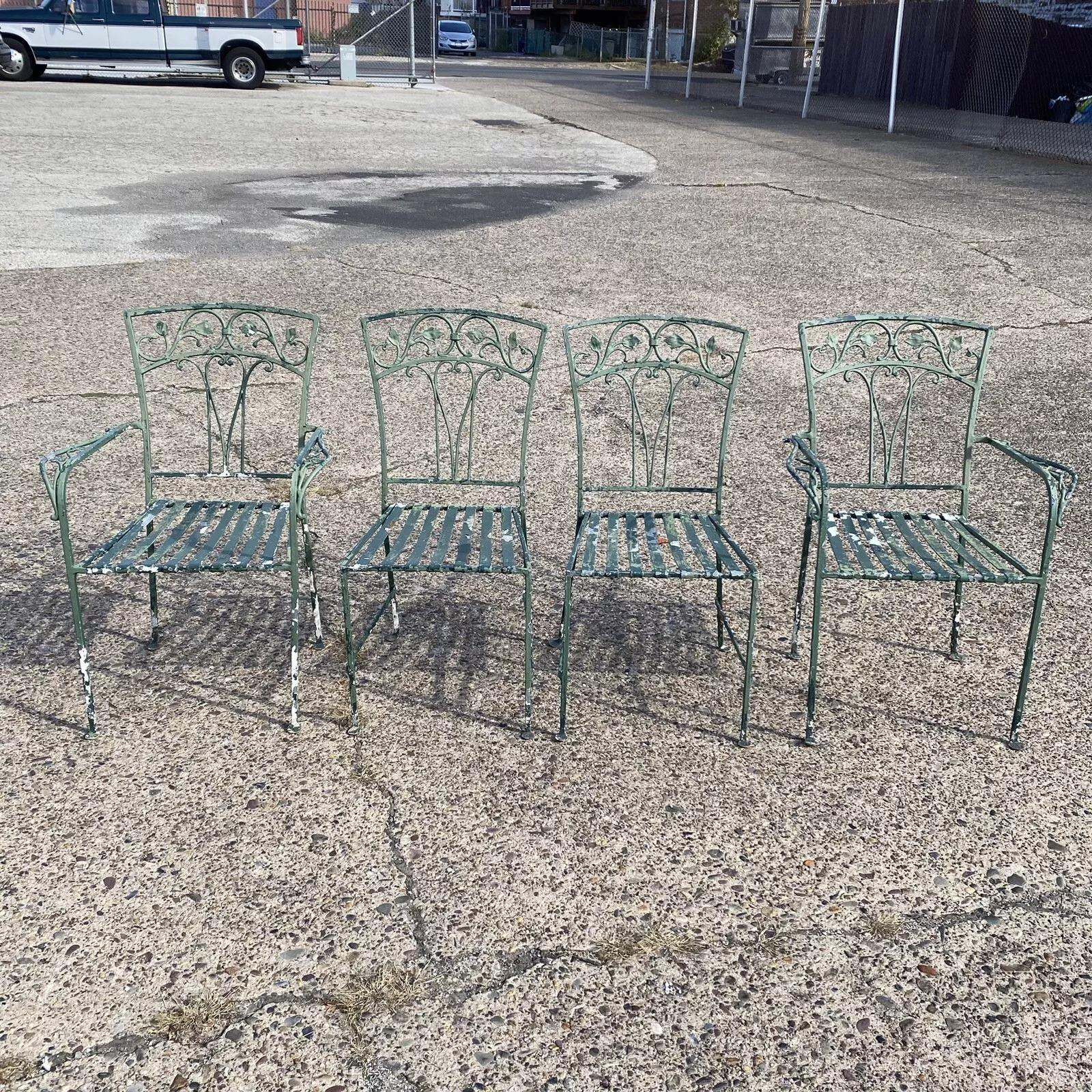 Art nouveau Ensemble de salle à manger de jardin de patio et de table ovale en verre Salterini Leaf Vine - 5 pièces en vente