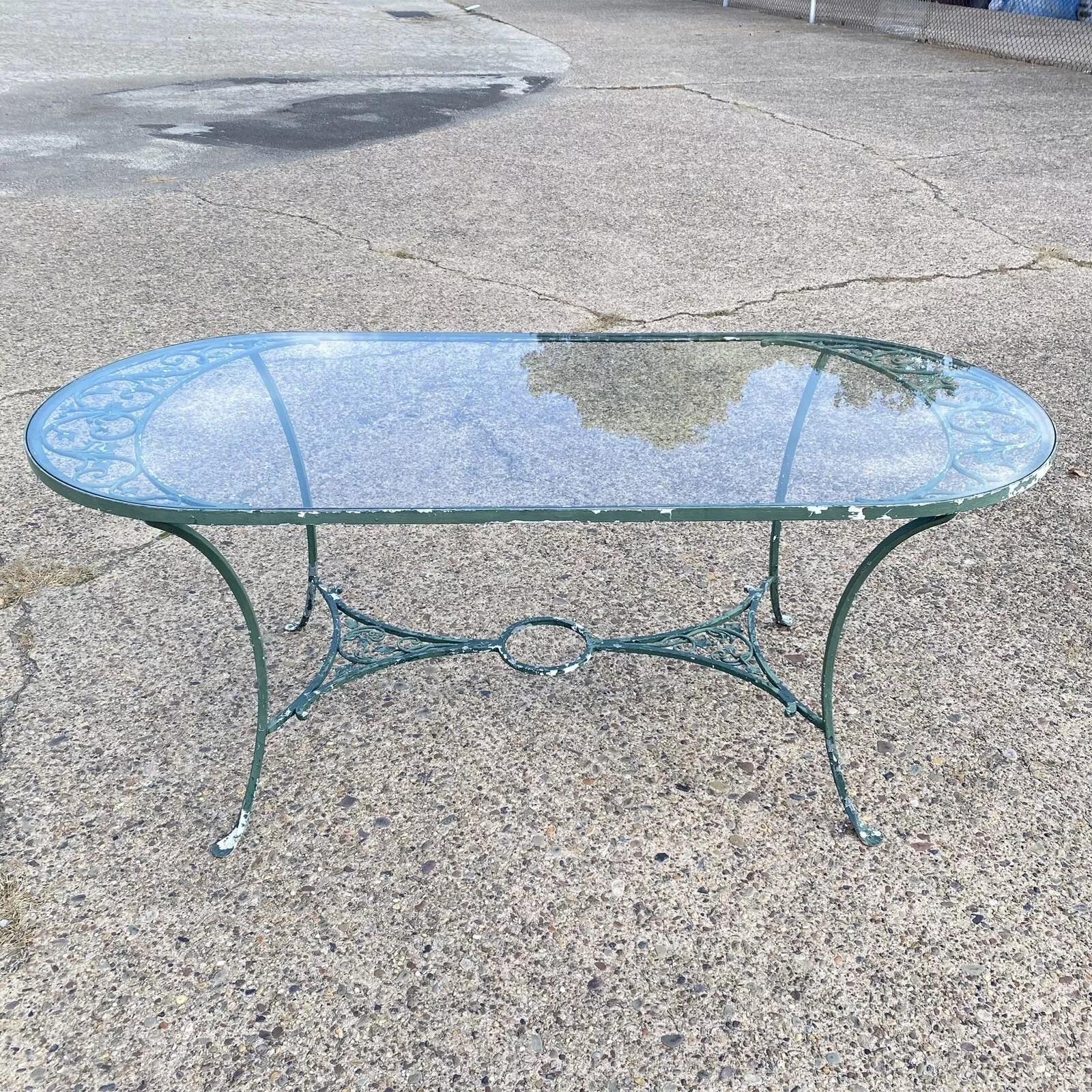 Ensemble de salle à manger de jardin de patio et de table ovale en verre Salterini Leaf Vine - 5 pièces Bon état - En vente à Philadelphia, PA