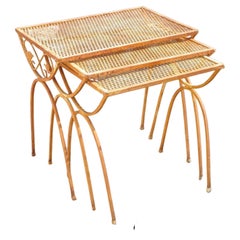 Vintage Salterini Mid Century Wrought Iron Nesting Side Tables, Set of 3