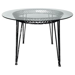Table ronde moderne du milieu du 20e siècle de style Salterini Ribbon avec plateau en verre