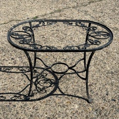 Vintage Salterini Style Leaf Vine Scroll Wrought Iron Oval Patio Coffee Table