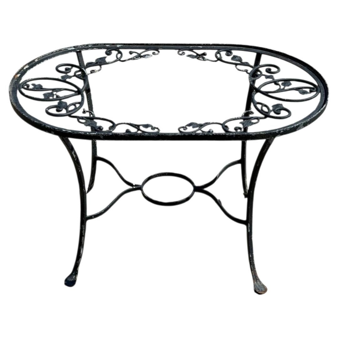 Vintage Salterini Style Leaf Vine Scroll Wrought Iron Oval Patio Coffee Table