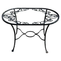 Vintage Salterini Style Leaf Vine Scroll Wrought Iron Oval Patio Coffee Table