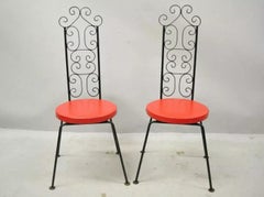 Vintage Salterini Style Scrolling Wrought Iron Side Chairs by Tip Top - a Pair