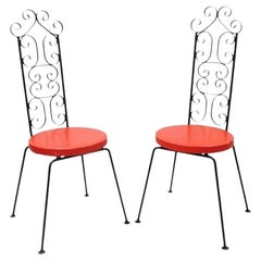 Vintage Salterini Style Scrolling Wrought Iron Side Chairs by Tip Top - a Pair