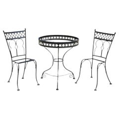 Vintage Salterini Style Wrought Iron Small Garden Patio Bistro Dining Set - 3 pc