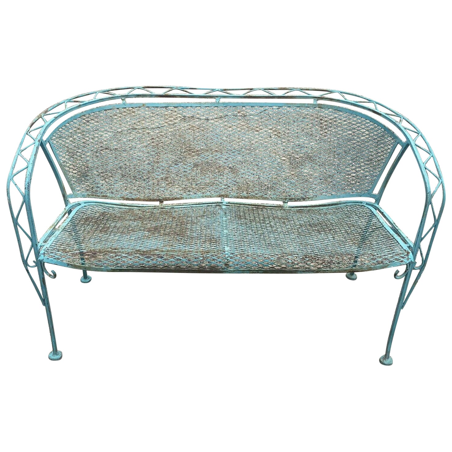 Vintage Salterini Style Zig Zag Wrought Iron Mid Century Patio Settee Loveseat