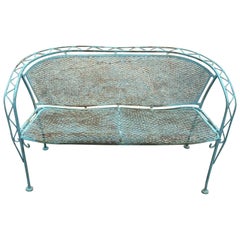 Vintage Salterini Style Zig Zag Wrought Iron Mid Century Patio Settee Loveseat