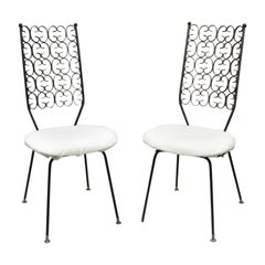 Vintage Salterini Umanoff Style Iron Scroll Dining Side Chairs - a Pair