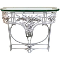 Vintage Salterini White Cast Iron and Glass Console Table